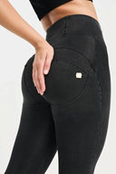 WRUP Denim with Feature Seam - High Waisted - 7/8 Length - Black + Black Stitching