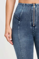 WRUP Denim with Feature Seam - High Waisted - 7/8 Length - Vintage Blue + Blue Stitching