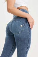 WRUP Denim with Feature Seam - High Waisted - 7/8 Length - Vintage Blue + Blue Stitching