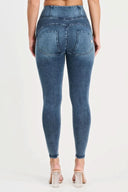 WRUP Denim with Feature Seam - High Waisted - 7/8 Length - Vintage Blue + Blue Stitching