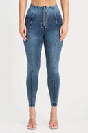 WRUP Denim with Feature Seam - High Waisted - 7/8 Length - Vintage Blue + Blue Stitching