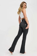 WRUP Denim with Feature Seam - High Waisted - Bell Bottom Flare - Black + Black Stitching
