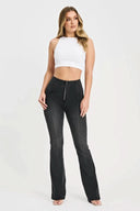 WRUP Denim with Feature Seam - High Waisted - Bell Bottom Flare - Black + Black Stitching