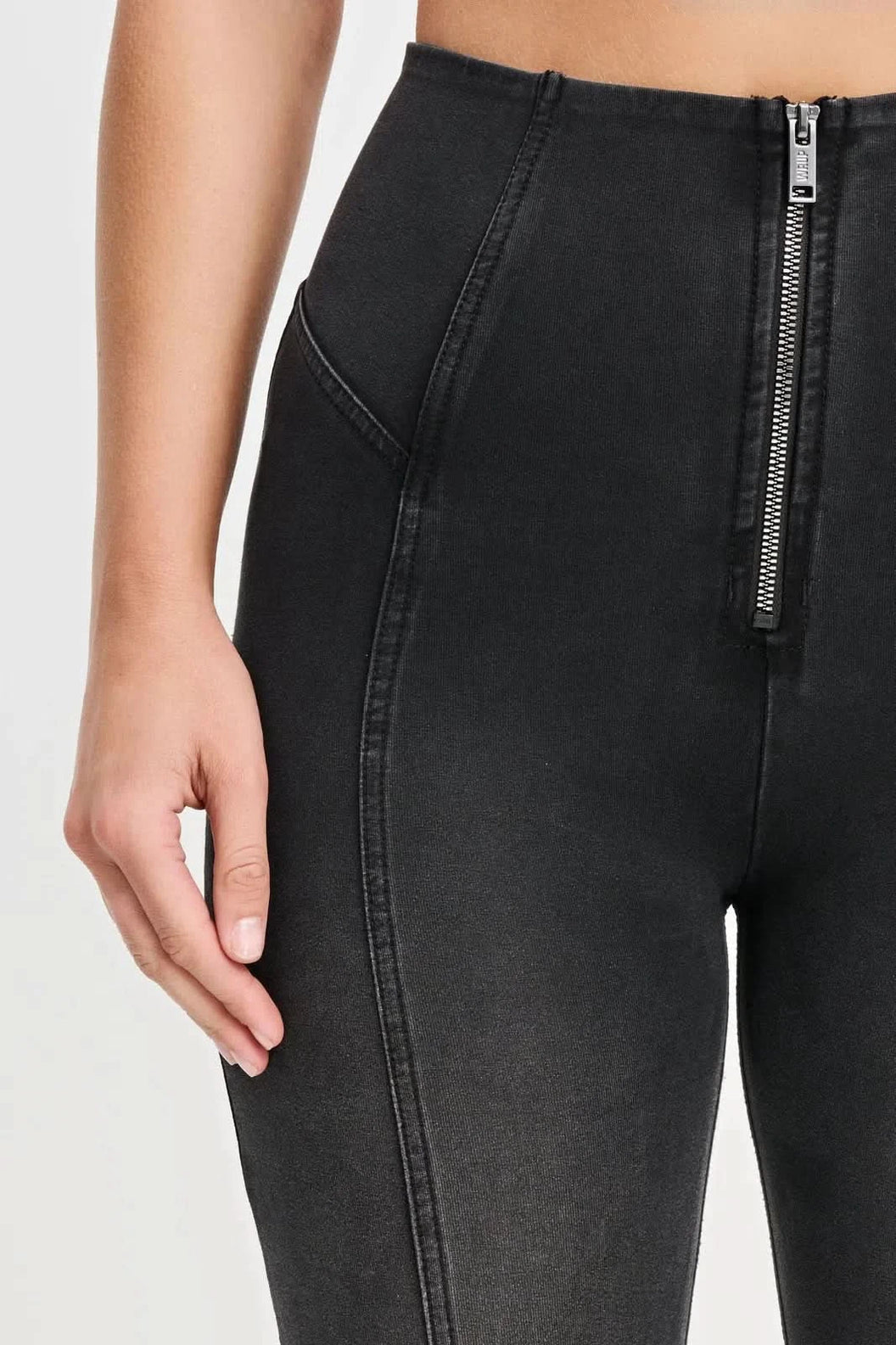 WRUP Denim with Feature Seam - High Waisted - Bell Bottom Flare - Black + Black Stitching