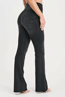 WRUP Denim with Feature Seam - High Waisted - Bell Bottom Flare - Black + Black Stitching