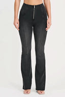 WRUP Denim with Feature Seam - High Waisted - Bell Bottom Flare - Black + Black Stitching