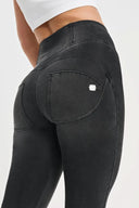 WRUP Denim with Feature Seam - High Waisted - Bell Bottom Flare - Black + Black Stitching
