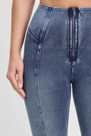 WRUP Denim with Feature Seam - High Waisted - Bell Bottom Flare - Vintage Blue + Blue Stitching