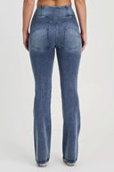 WRUP Denim with Feature Seam - High Waisted - Bell Bottom Flare - Vintage Blue + Blue Stitching