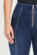 WRUP Denim with Feature Seam - High Waisted - Full Length - Dark Blue + Beige Stitching