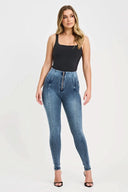 WRUP Denim with Feature Seam - High Waisted - Full Length - Vintage Blue + Blue Stitching