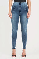 WRUP Denim with Feature Seam - High Waisted - Full Length - Vintage Blue + Blue Stitching