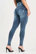 WRUP Denim with Feature Seam - High Waisted - Full Length - Vintage Blue + Blue Stitching