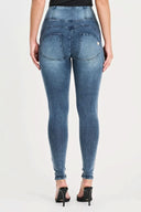 WRUP Denim with Feature Seam - High Waisted - Full Length - Vintage Blue + Blue Stitching