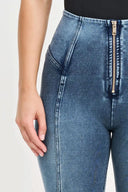 WRUP Denim with Feature Seam - High Waisted - Full Length - Vintage Blue + Blue Stitching