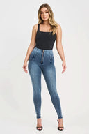 WRUP Denim with Feature Seam - High Waisted - Full Length - Vintage Blue + Blue Stitching