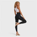 WRUP Denim With Front Pockets - Super High Waisted - 7/8 Length - Black + Black Stitching