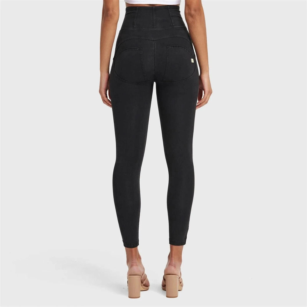 WRUP Denim With Front Pockets - Super High Waisted - 7/8 Length - Black + Black Stitching