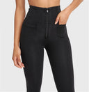 WRUP Denim With Front Pockets - Super High Waisted - 7/8 Length - Black + Black Stitching