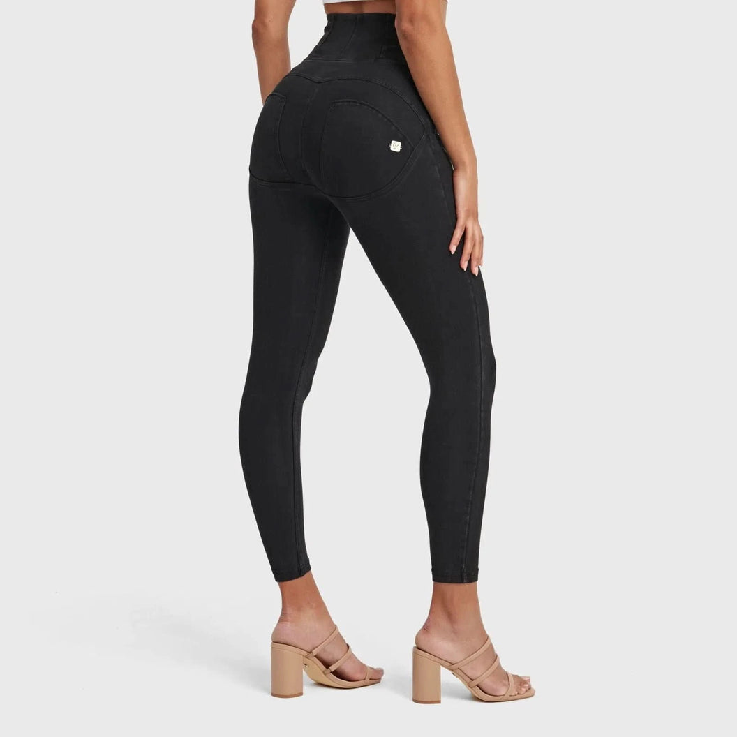 WRUP Denim With Front Pockets - Super High Waisted - 7/8 Length - Black + Black Stitching