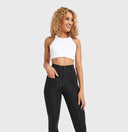 WRUP Denim With Front Pockets - Super High Waisted - 7/8 Length - Black + Black Stitching