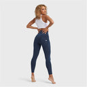 WRUP Denim With Front Pockets - Super High Waisted - 7/8 Length - Dark Blue + Blue Stitching