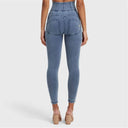 WRUP Denim With Front Pockets - Super High Waisted - 7/8 Length - Light Blue + Blue Stitching