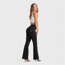 WRUP Denim with Front Pockets - Super High Waisted - Flare - Black + Black Stitching