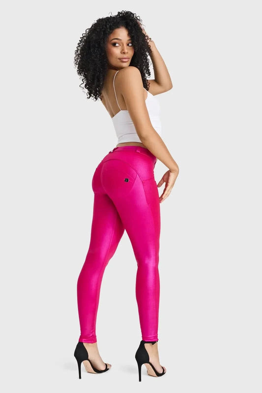WRUP Luxe Shimmer Pants - Mid Rise - Full Length - Hot Pink