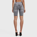WRUP Distressed Denim - High Waisted - Biker Shorts - Grey + Yellow Stitching