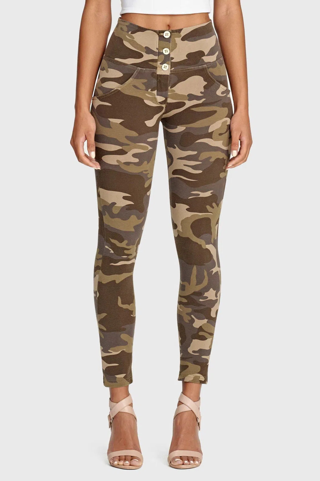 WRUP Fashion 3 Button - High Waisted - 7/8 Length - Brown Camo 1