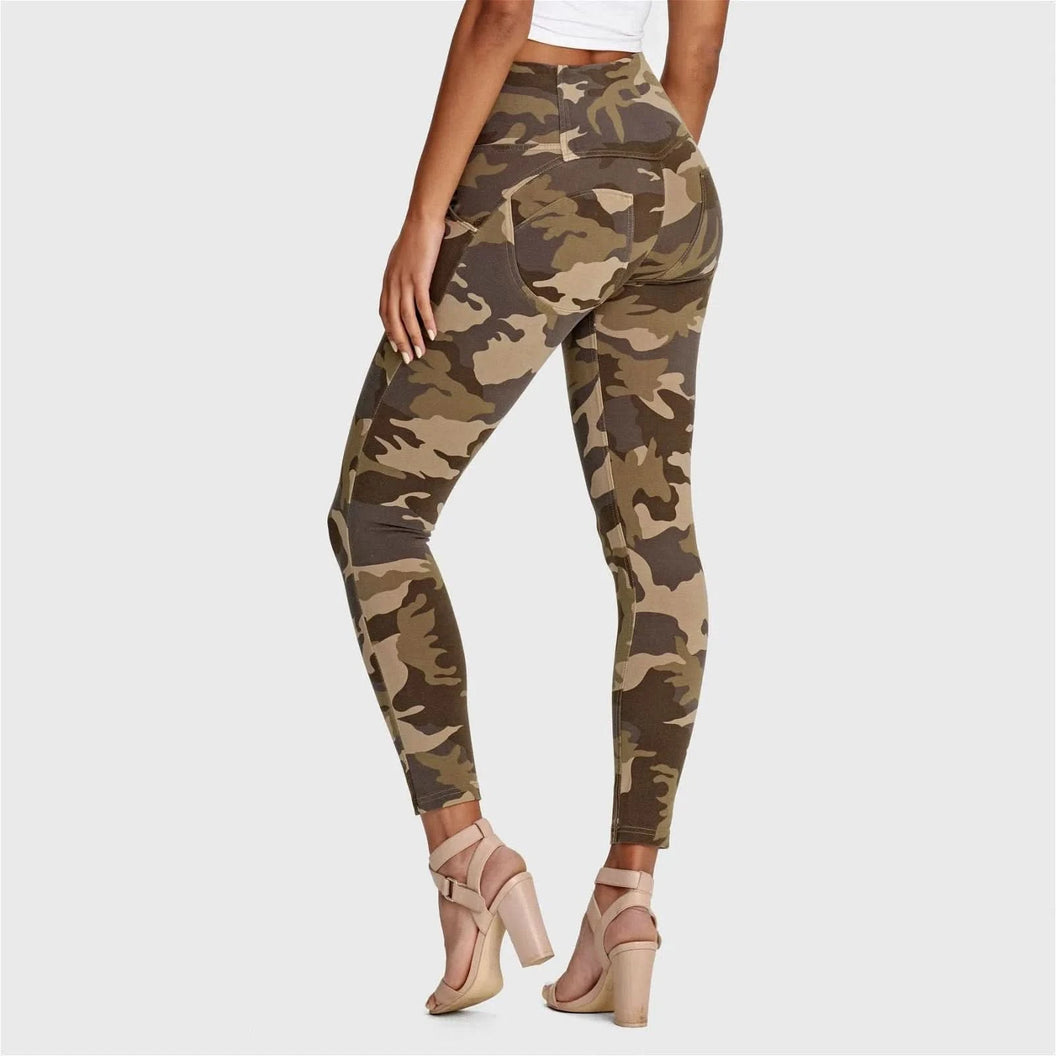 WRUP Fashion 3 Button - High Waisted - 7/8 Length - Brown Camo