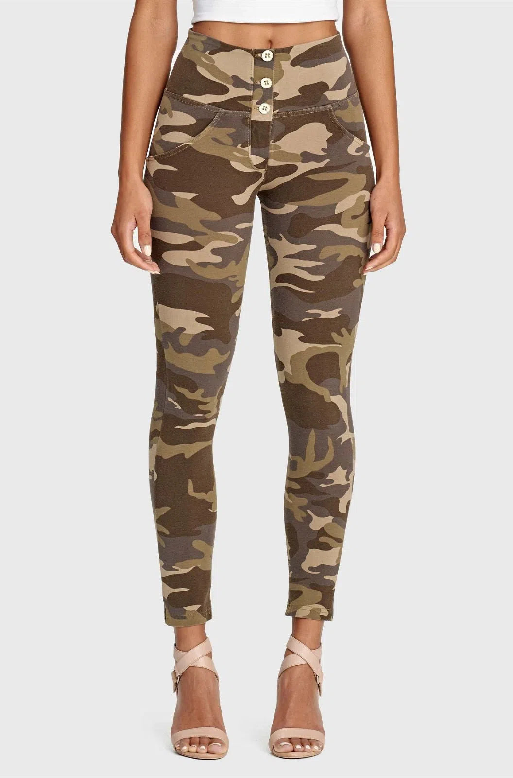 WRUP Fashion 3 Button - High Waisted - 7/8 Length - Brown Camo