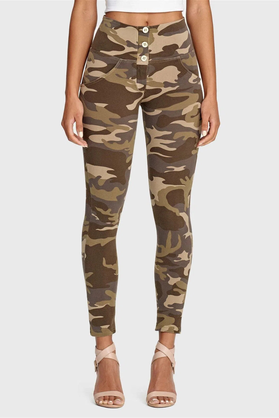 WRUP Fashion 3 Button - High Waisted - 7/8 Length - Brown Camo 1