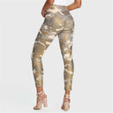 WRUP Fashion 3 Button - High Waisted - 7/8 Length - Glitter Gold Camo