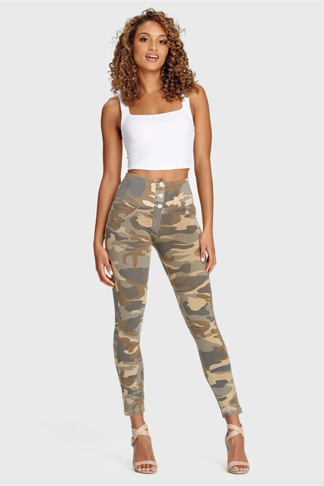 WRUP Fashion 3 Button - High Waisted - 7/8 Length - Sand Camo 1