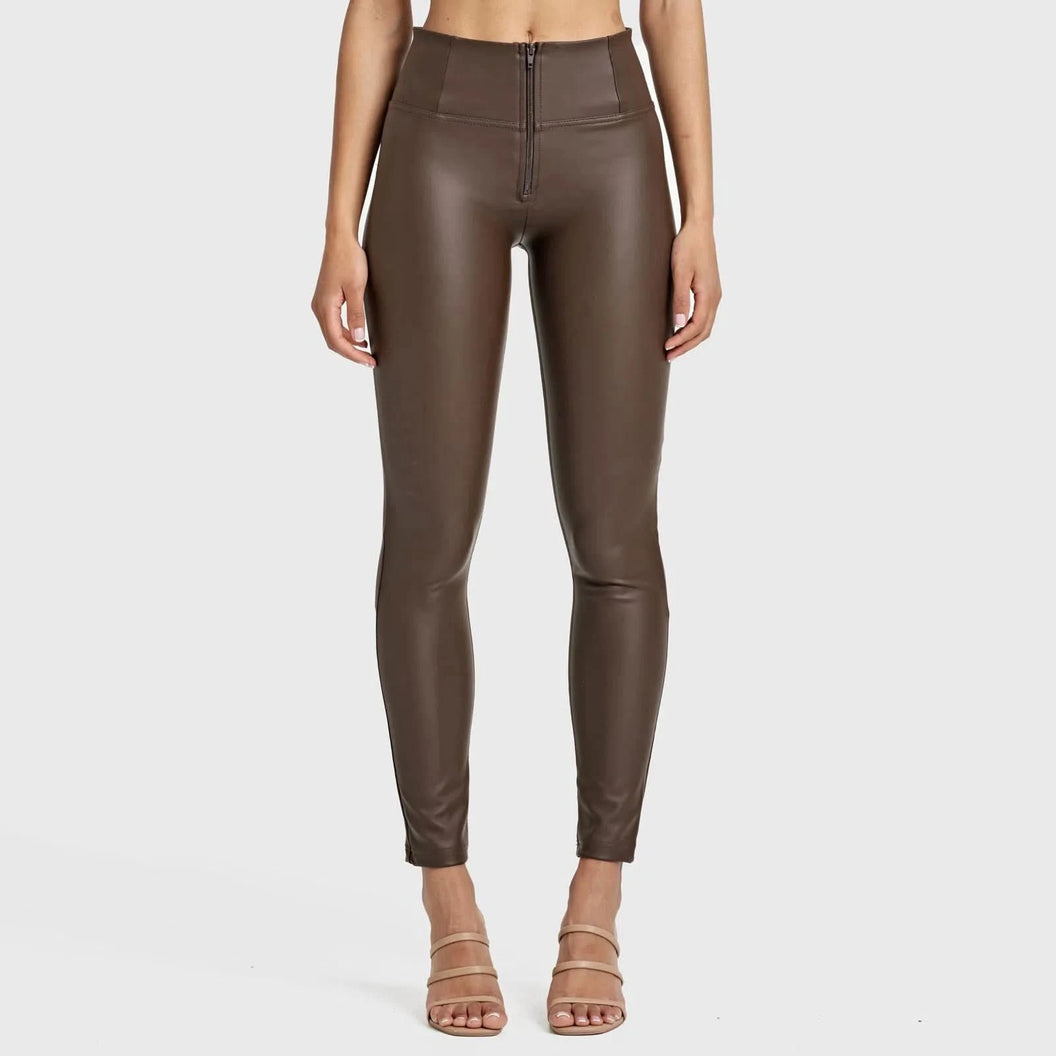 WRUP Faux Leather - High Waisted - 7/8 Length - Chocolate