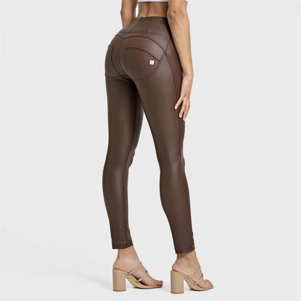 WRUP Faux Leather - High Waisted - 7/8 Length - Chocolate