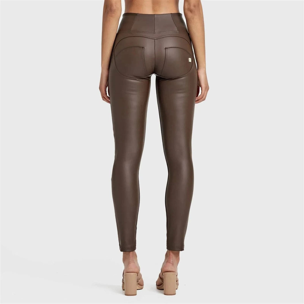 WRUP Faux Leather - High Waisted - 7/8 Length - Chocolate