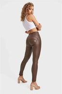 WRUP Faux Leather - High Waisted - 7/8 Length - Chocolate