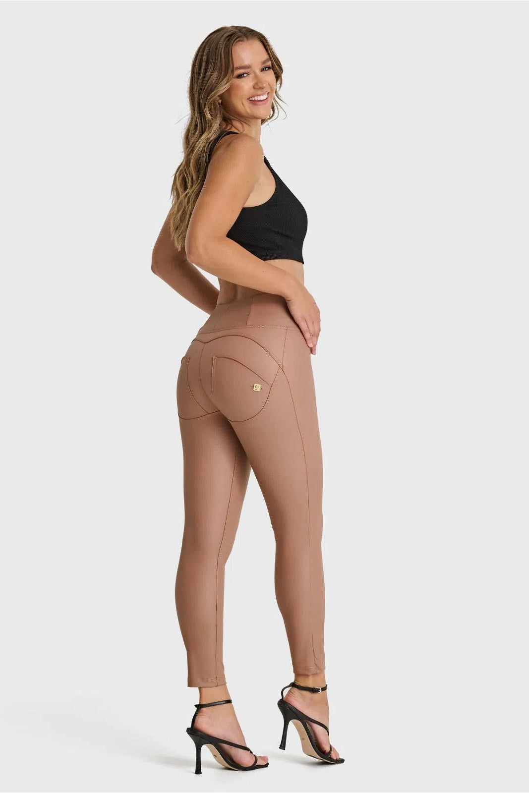 WRUP Faux Leather - High Waisted - 7/8 Length - Mocha 3