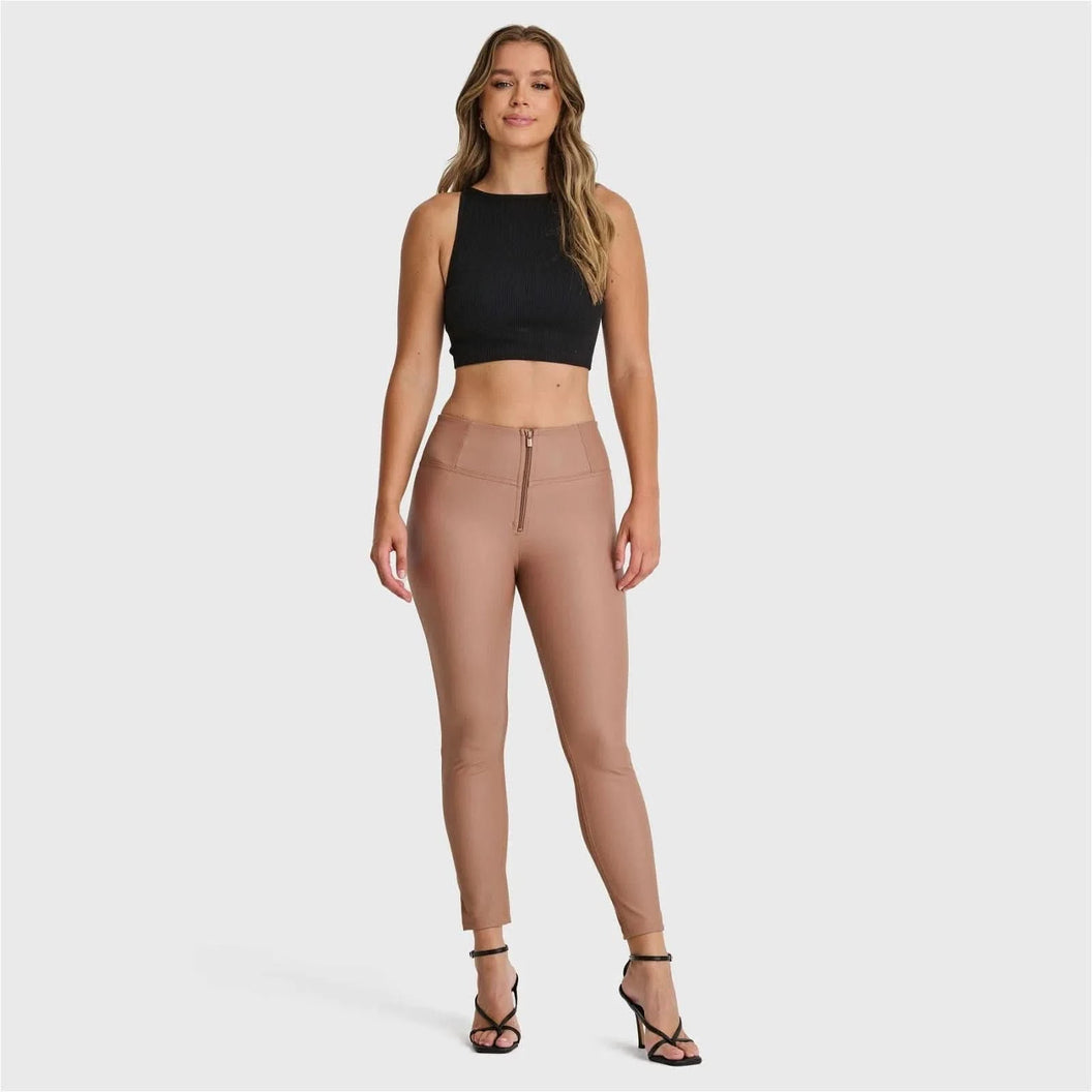 WRUP Faux Leather - High Waisted - 7/8 Length - Mocha