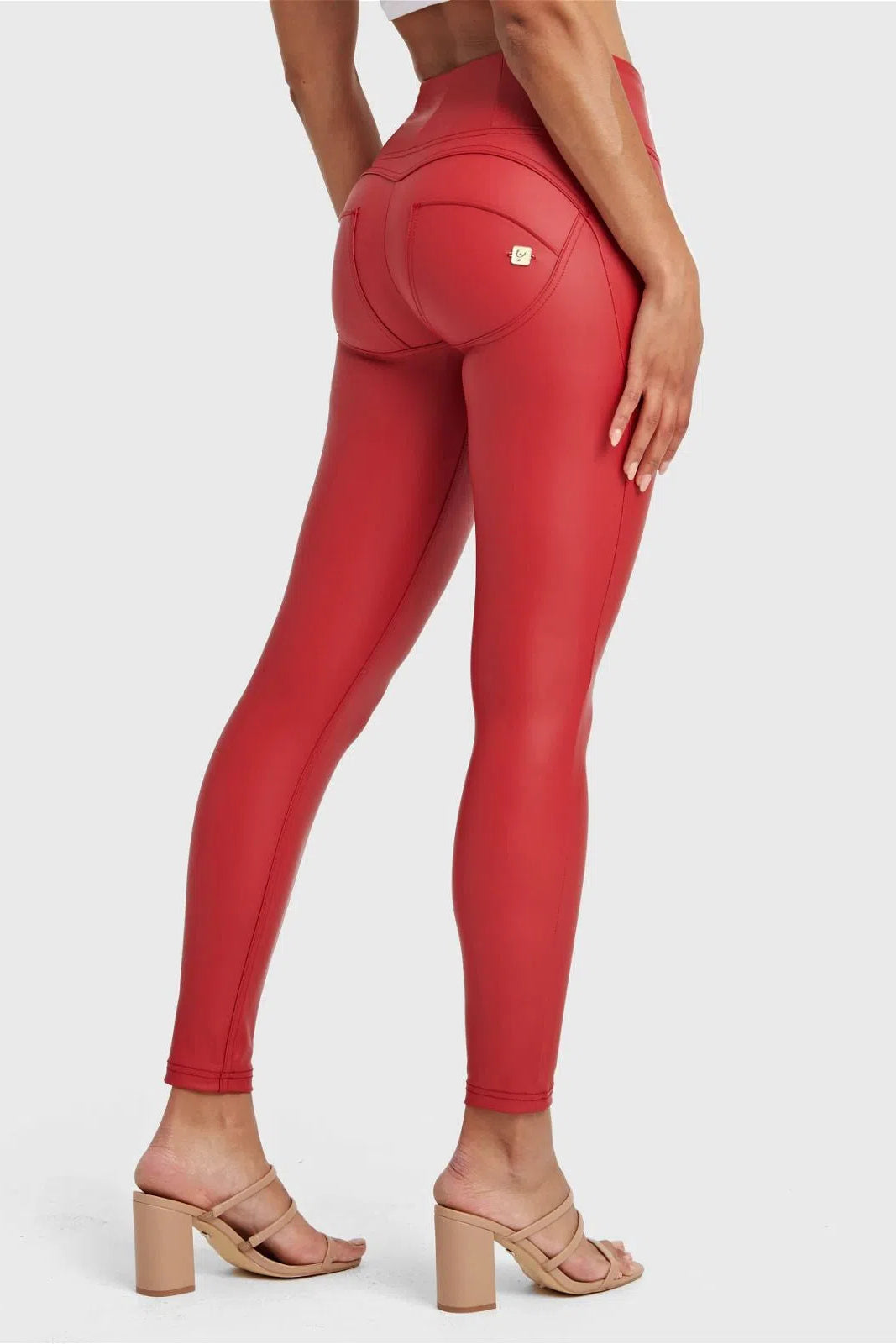 WRUP Faux Leather - High Waisted - 7/8 Length - Red 3