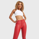 WRUP Faux Leather - High Waisted - 7/8 Length - Red