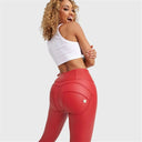 WRUP Faux Leather - High Waisted - 7/8 Length - Red