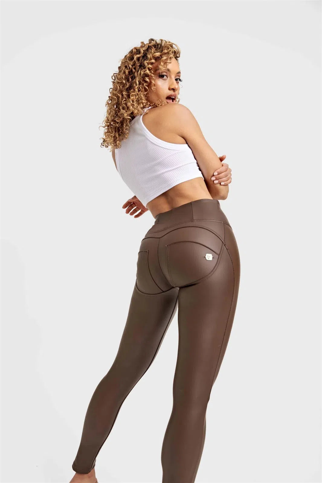 WRUP Faux Leather - High Waisted - Full Length - Chocolate 2