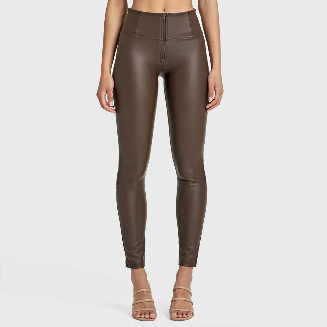 WRUP Faux Leather - High Waisted - Full Length - Chocolate