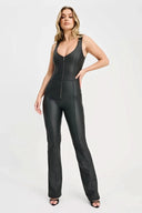 WRUP Faux Leather Jumpsuit - High Waisted - Flare - Black