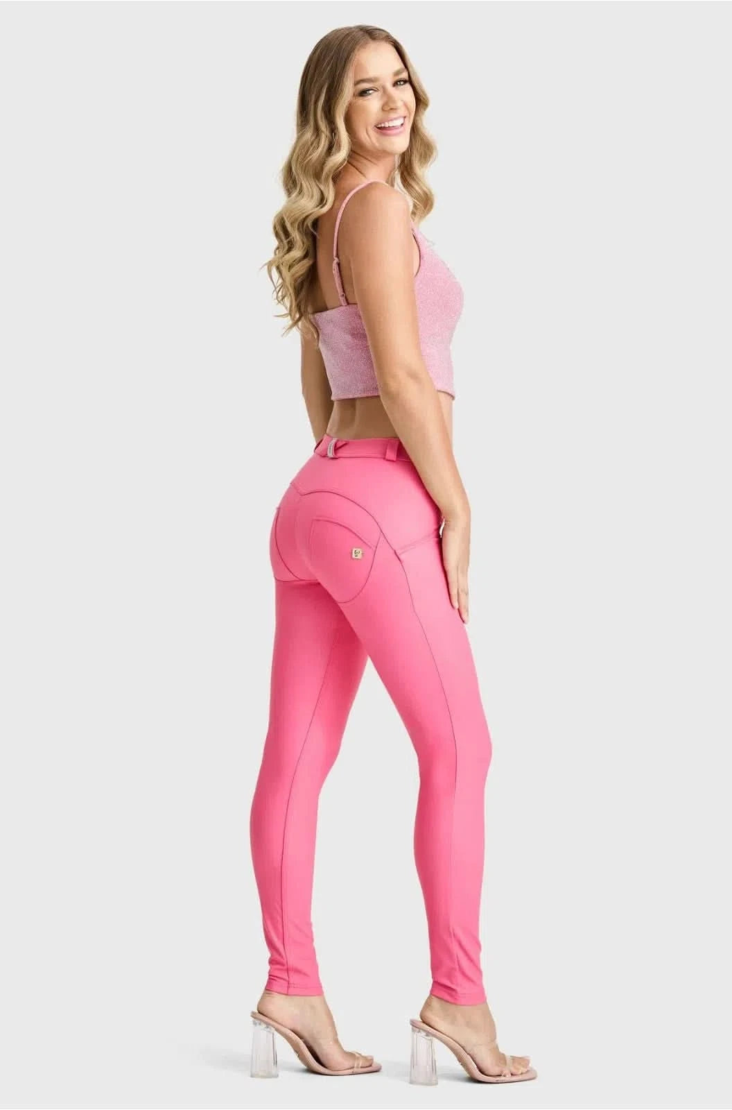 WRUP Faux Leather - Mid Rise - Full Length - Candy Pink