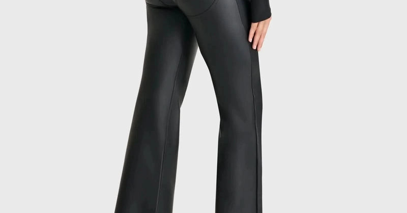 Black Super High Waisted Super Flare WRUP Faux Leather Pants